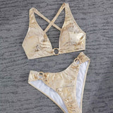 Metallic Design Bikini with Boucle Texture