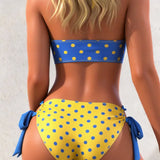 Color Block Halter Bikini with Polka Dots