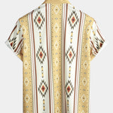 Vīriešu vintage īsām piedurknēm svītrainais brīvā laika krekls