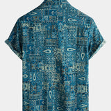 Vīriešu retro 70. gadu īsām piedurknēm krekls - zils