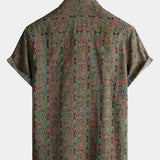 Vīriešu retro 70. gadu īsām piedurknēm vintage krekls