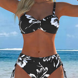 Augstapkakļa rakstains divdaļīgs bikini