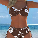 Augstapkakļa rakstains divdaļīgs bikini