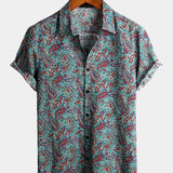 Vīriešu retro paisley stila vasaras krekls ar īsām piedurknēm