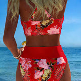 Kontrastējošs Ziedu Grieziens Bikini