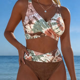 Gradient Bikini with Color Block Embroidery