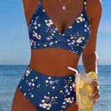 Sexy Cross-Back Floral Print Bikini