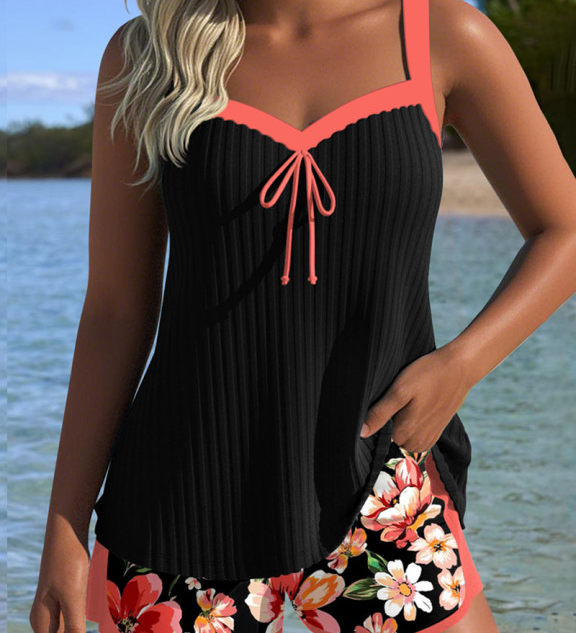 Sporty V-Neck Tankini with Boxer Briefs