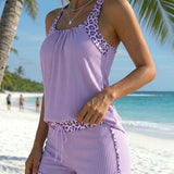 Leopard Print Tankini with Adjustable Ties