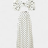 Sherine | Polka Dot svārku un krekla komplekts ar pūkainām piedurknēm