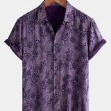 Vīriešu vintage stila īsām piedurknēm krekls, violets