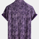 Vīriešu vintage stila īsām piedurknēm krekls, violets