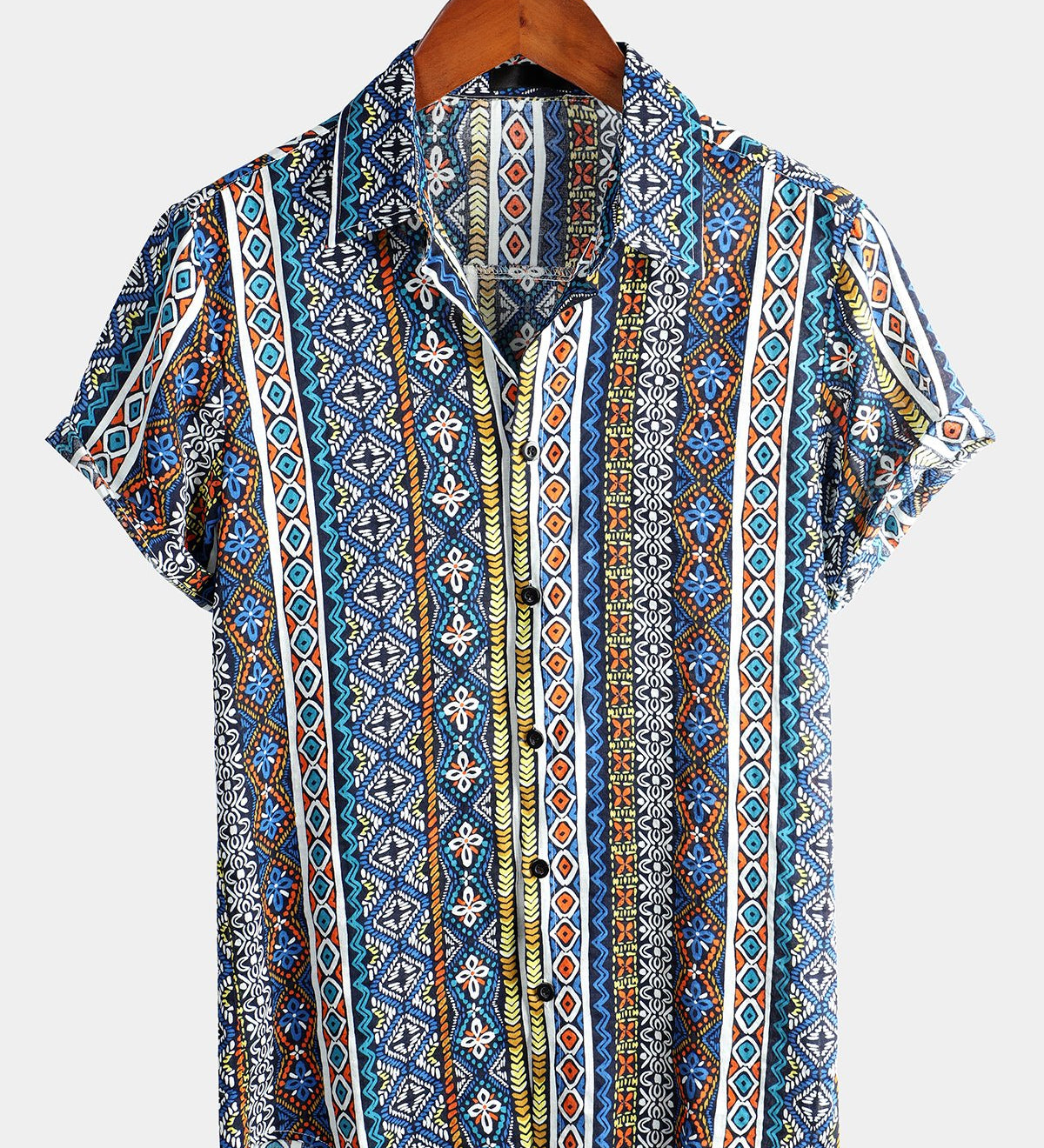 Vīriešu retro svītrainais krekls ar īsām piedurknēm
