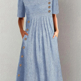 Marina | Eleganta Svītrainā Midi Kleita