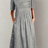 Marina | Eleganta Svītrainā Midi Kleita