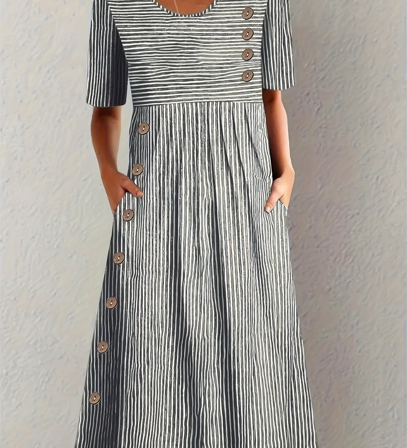 Marina | Eleganta Svītrainā Midi Kleita