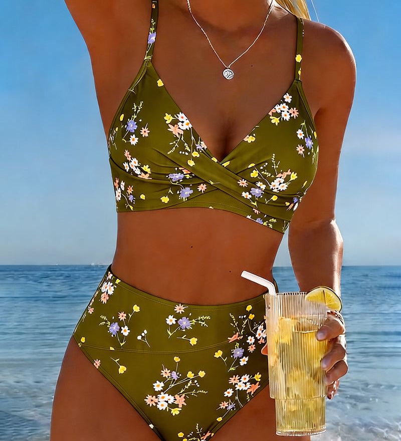 Sexy Cross-Back Floral Print Bikini