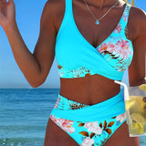 Kristīne | Bikini ar kontrastējošu ziedu dizainu un šķēlumu