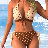 Color Block Halter Bikini with Polka Dots