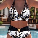 Divdaļīgs Retro Drukāts Bikini