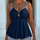 Plus Size Leopard Print Tankini with Skirt