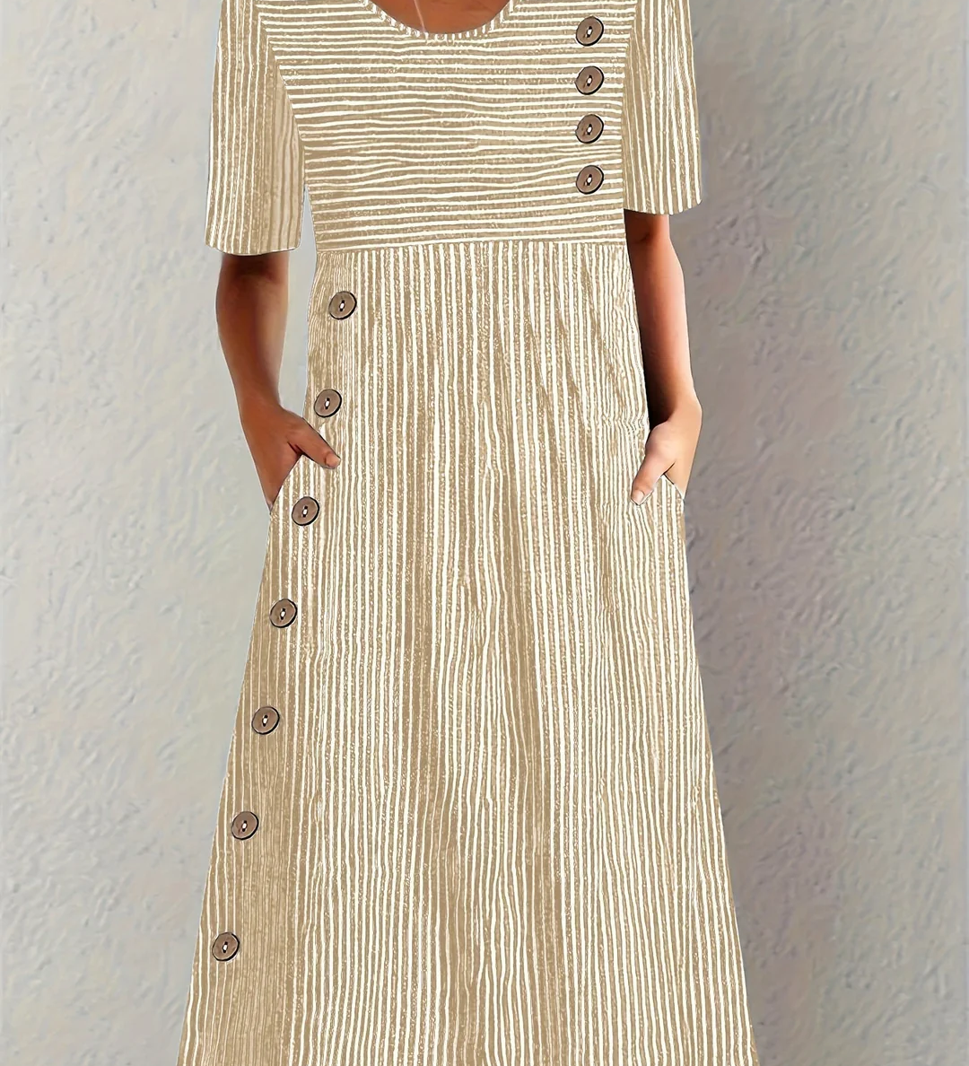 Marina | Eleganta Svītrainā Midi Kleita