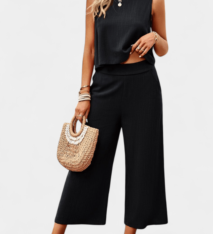 Lavinia | Boho komplekts: lina un kokvilnas tops ar šortiem