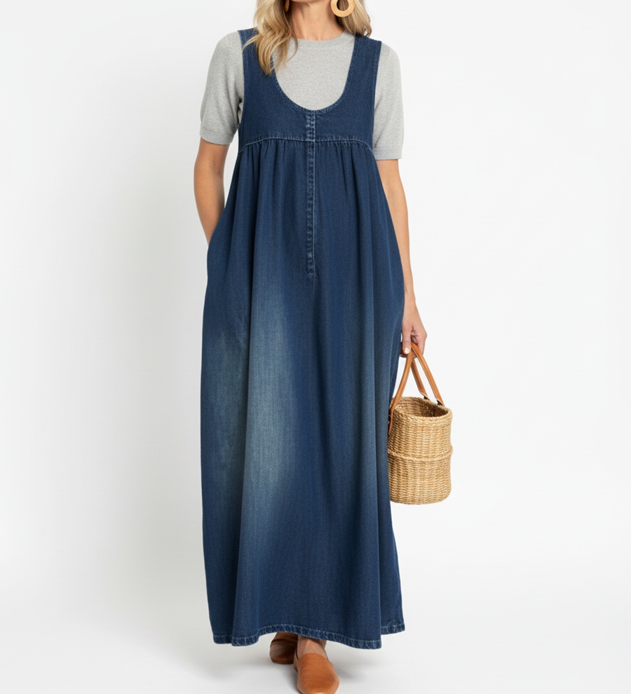 Karen™ | Vintage stila džinsu maksi kleita