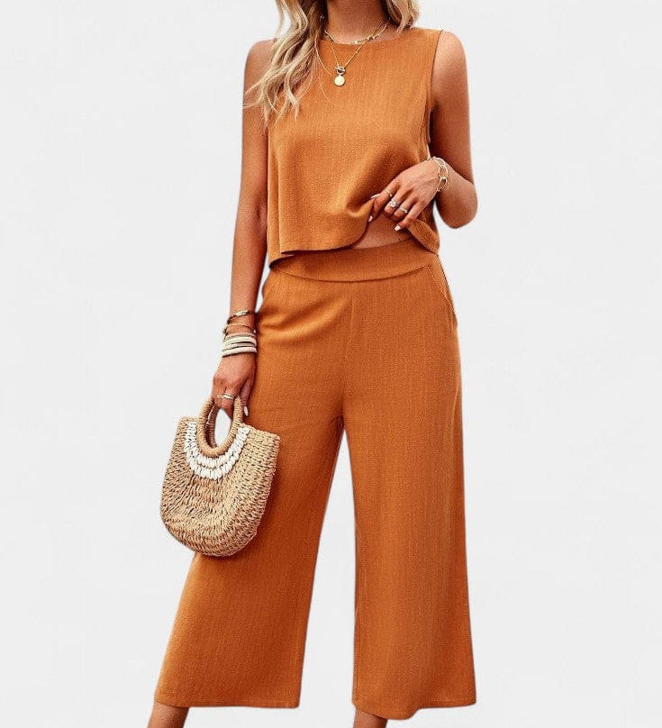 Lavinia | Boho komplekts: lina un kokvilnas tops ar šortiem